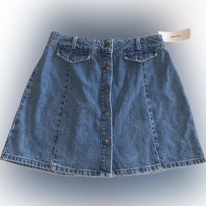 BDG Urban Outfitters Blue Denim A Line Mini Skirt Snap Button Front Pockets M